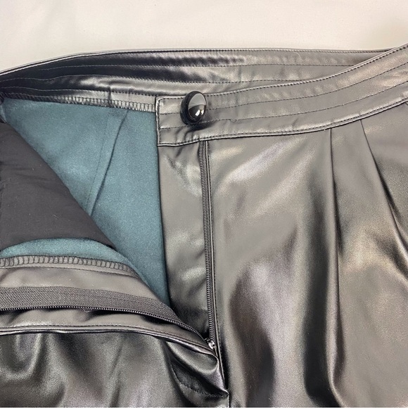 Princess Polly Love Club Black Faux Vegan Leather Straight Pants Pleated Waist - Picture 10 of 16